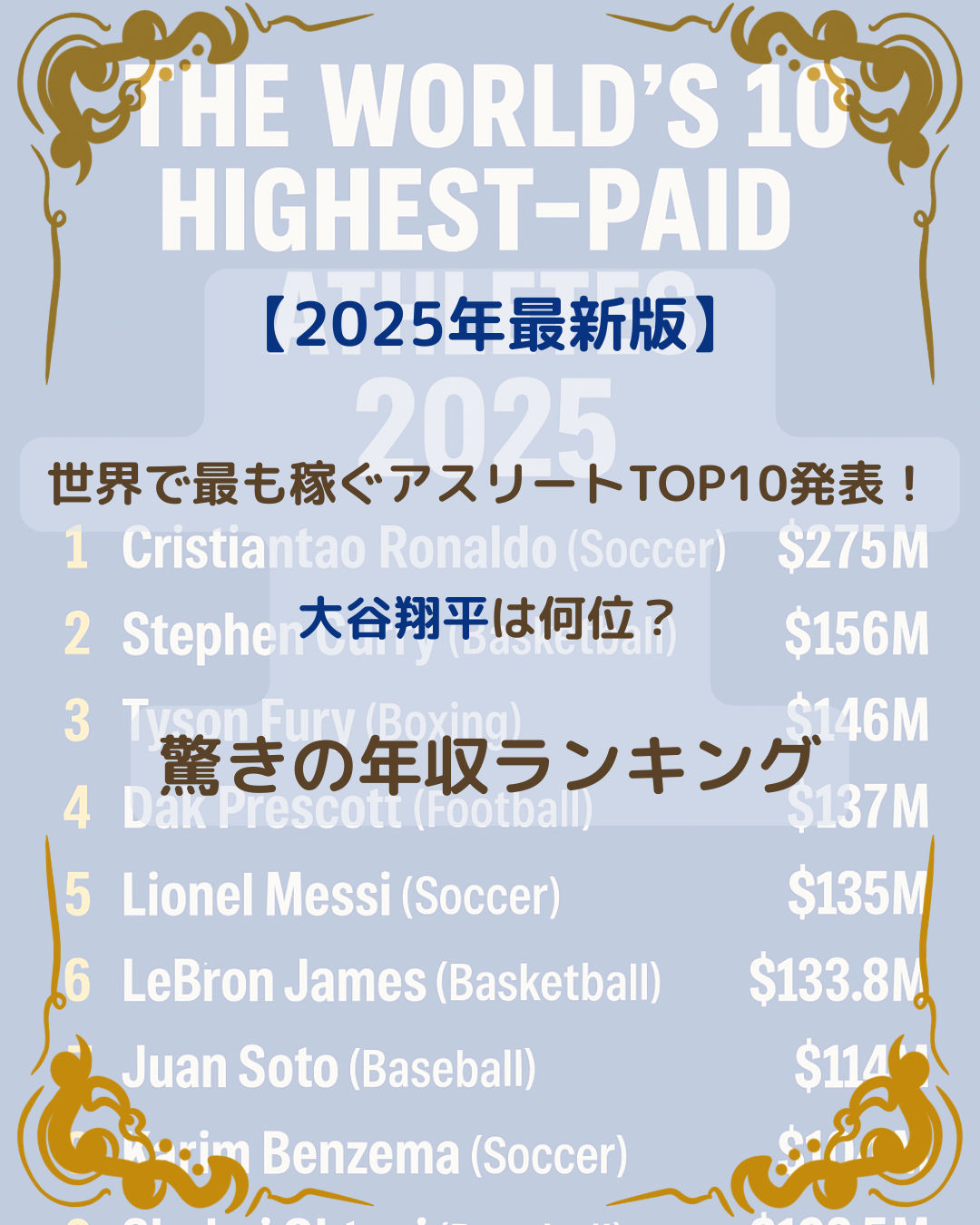 2025年最新】世界のアスリート長者番付！大谷翔平の「副収入155億円」は全競技で世界1位の衝撃 | USAGI GIKEN