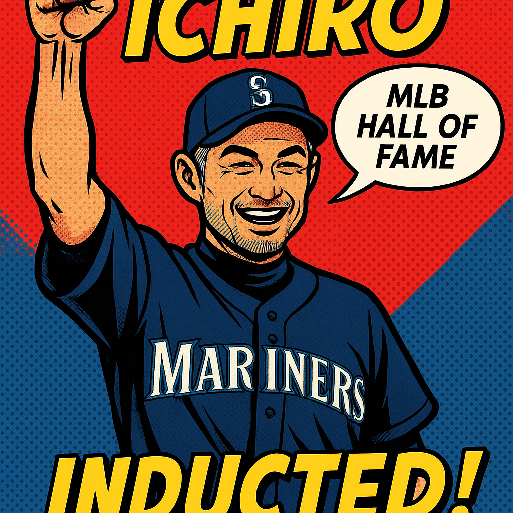 MLB殿堂入りを果たしたイチロー氏をアメコミ風に描いたイラスト