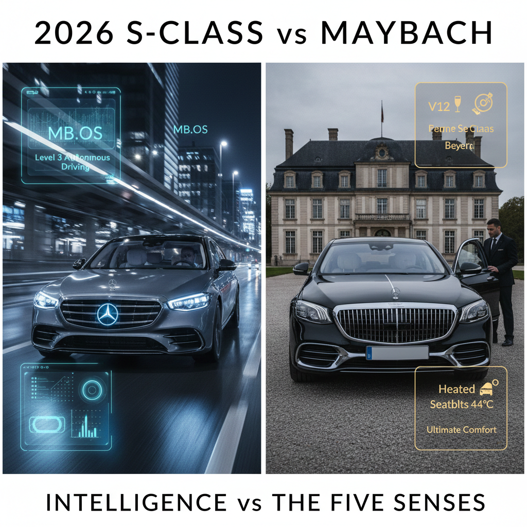 2026年型メルセデス・ベンツSクラスW223後期型とマイバッハS680の比較。2700点の部品刷新とMB.OS、レベル3自律走行機能を搭載した最高級セダン。