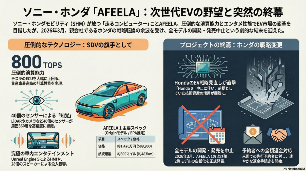 AFEELA開発中止、ソニー・ホンダ、次世代EVの野望、突然の中止。