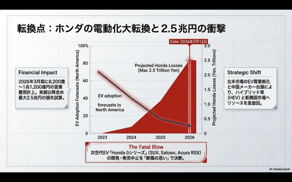 転換点：ホンダの電動化大転換と２.５兆円損失計上の衝撃のグラフ
