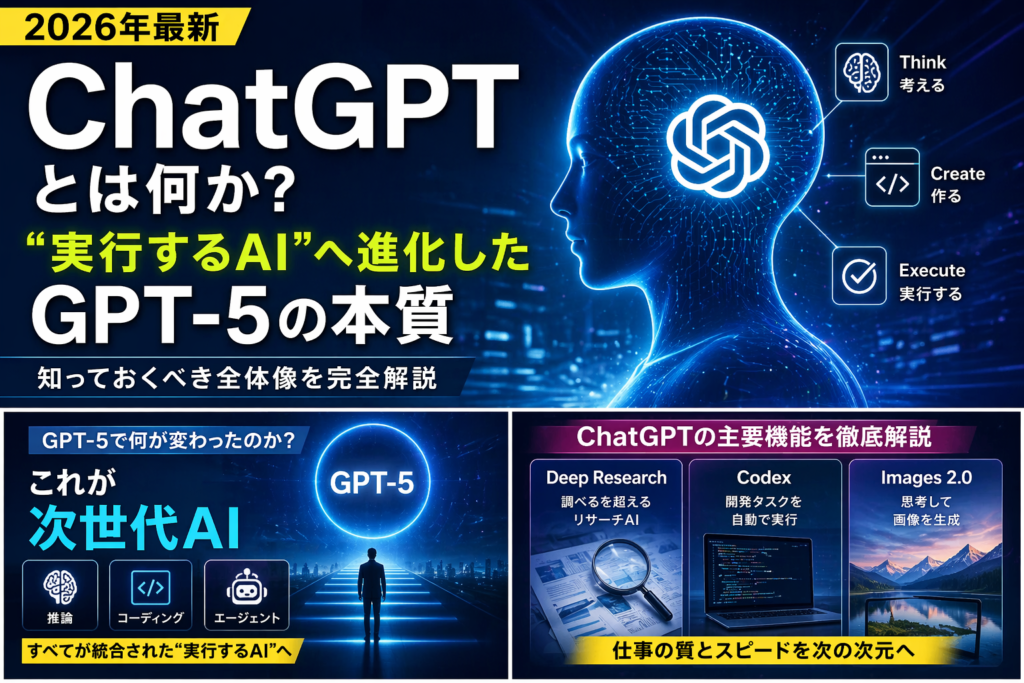 ChatGPTとは何かを示す図 2026年 GPT-5により実行するAIへ進化した概念
