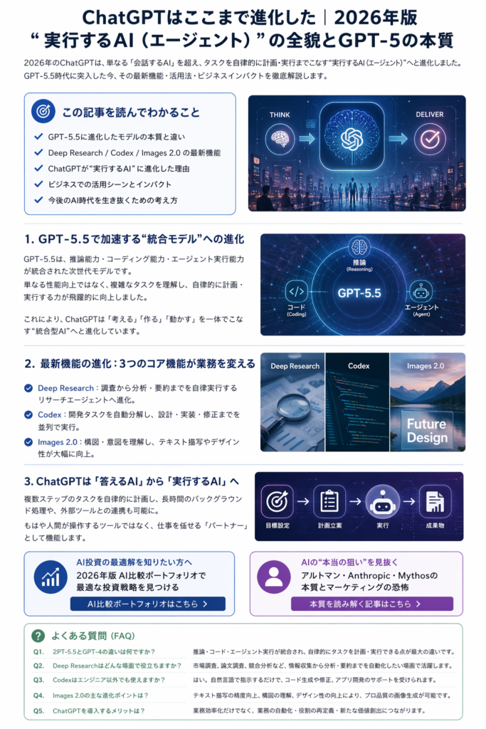 GPT-5の進化を示す図 推論 コーディング エージェントが統合されたAIモデル