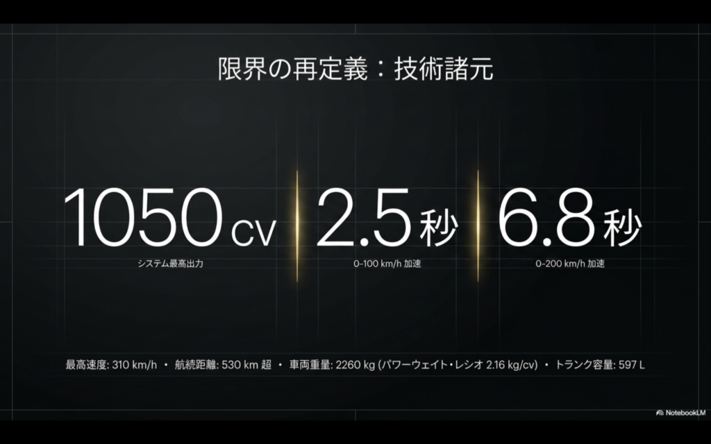 フェラーリ ルーチェの主要諸元（1050cv、2260kg、トランク597Lなど）