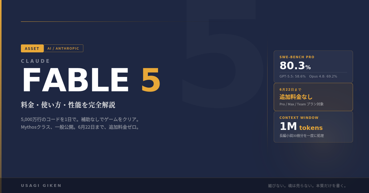 Claude Fable 5（フェイブル5）の料金・使い方・性能比較を解説する記事のアイキャッチ画像