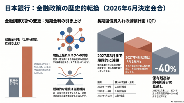 日銀金融政策の歴史的転換-2026年6月決定会合の利上げ・国債減額計画