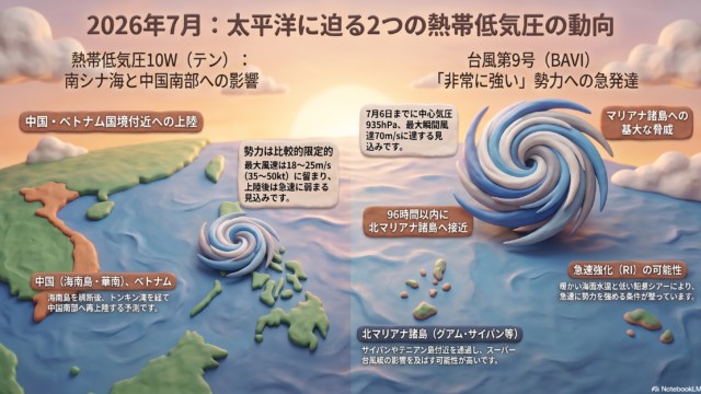 2026年7月 台風9号（BAVI）・熱帯低気圧10W 動向予測図