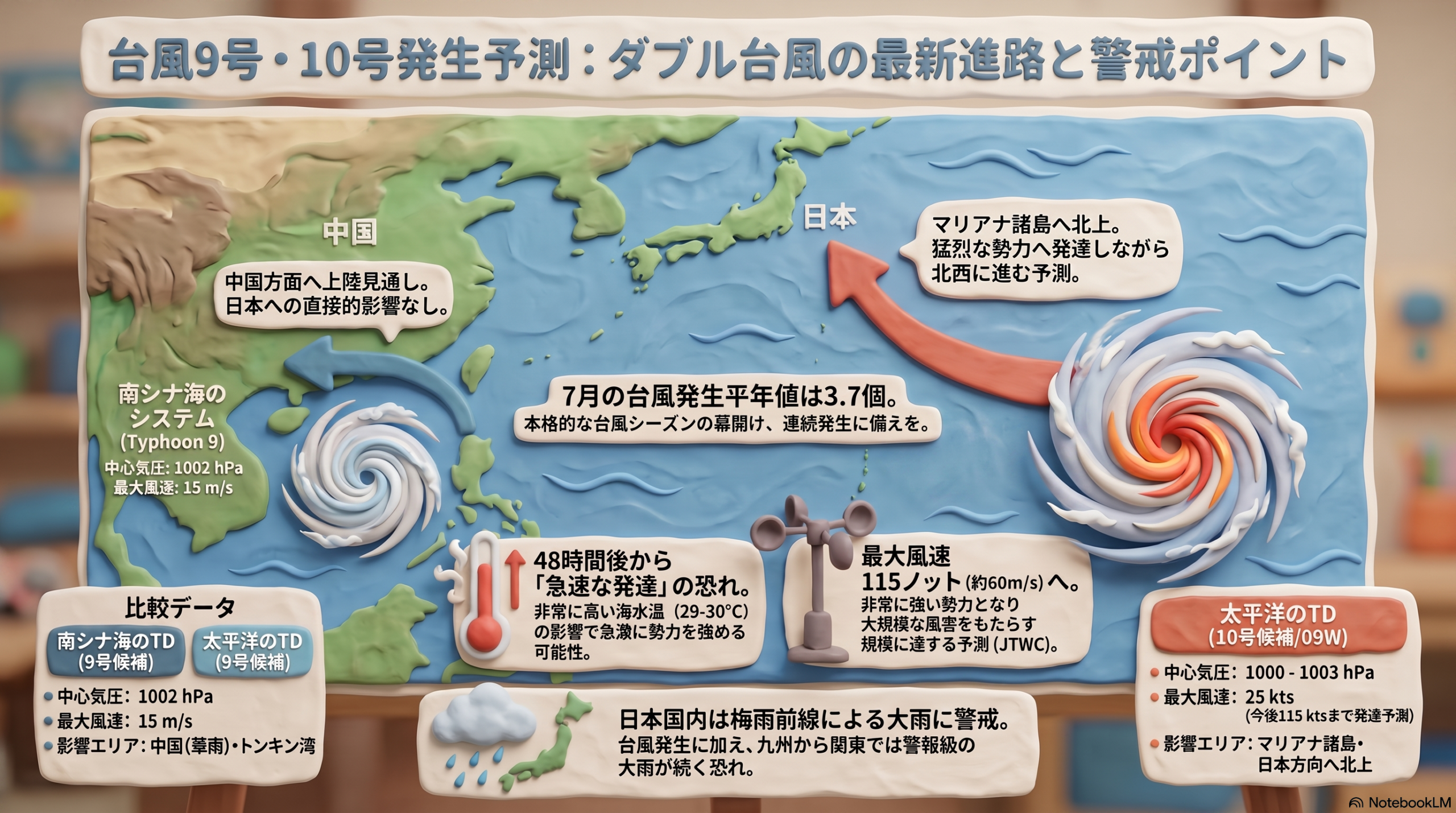 24時間以内に発生予測の台風9号（Bavi）と台風10号のダブル台風最新進路予報図。太平洋の熱帯低気圧が日本列島へ接近する可能性を示唆。