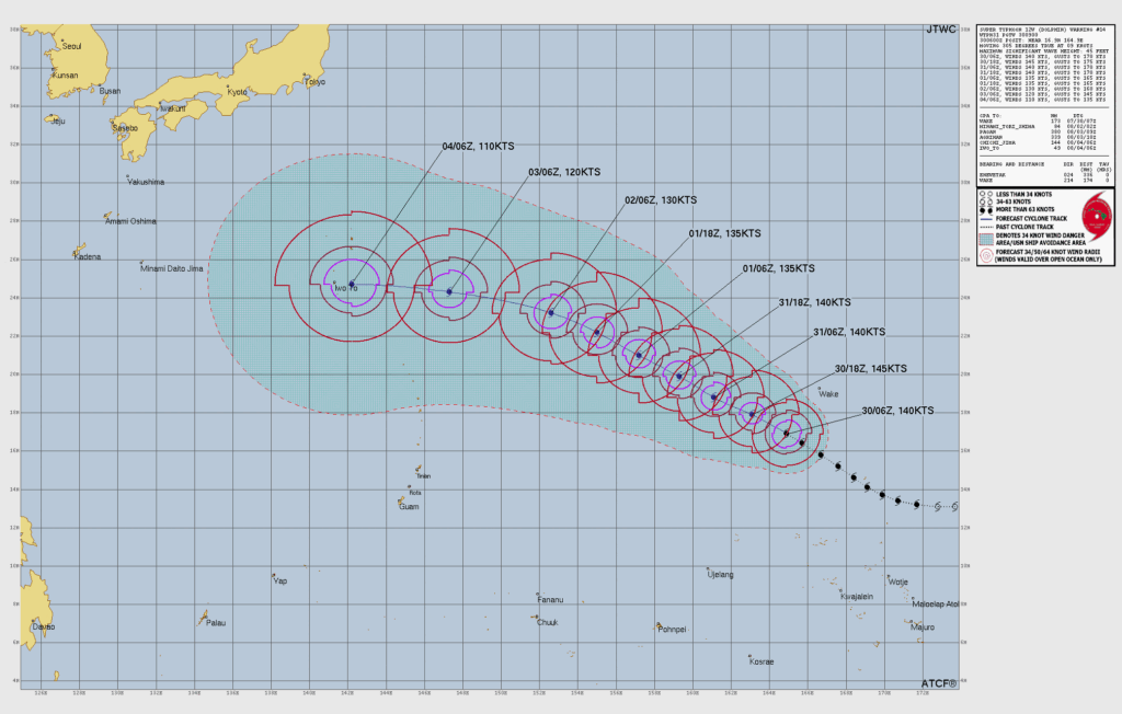 米軍予報(JTWC)の進路予想図