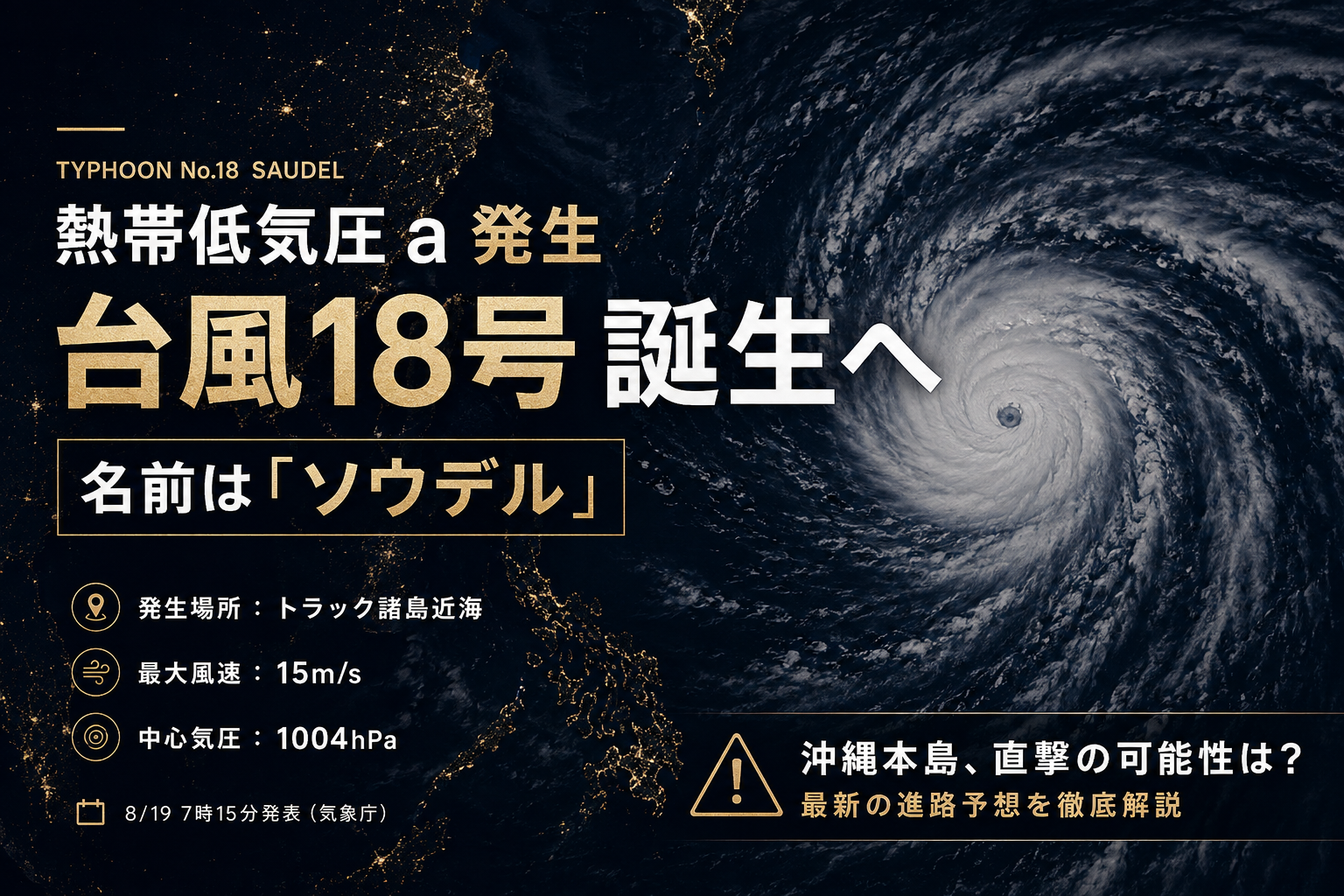 熱帯低気圧a発生、台風18号「ソウデル」誕生へ。トラック諸島近海で発生、中心気圧1004hPa