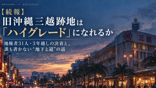 旧沖縄三越ビルの裏に那覇タワー｜国際通り 夕景