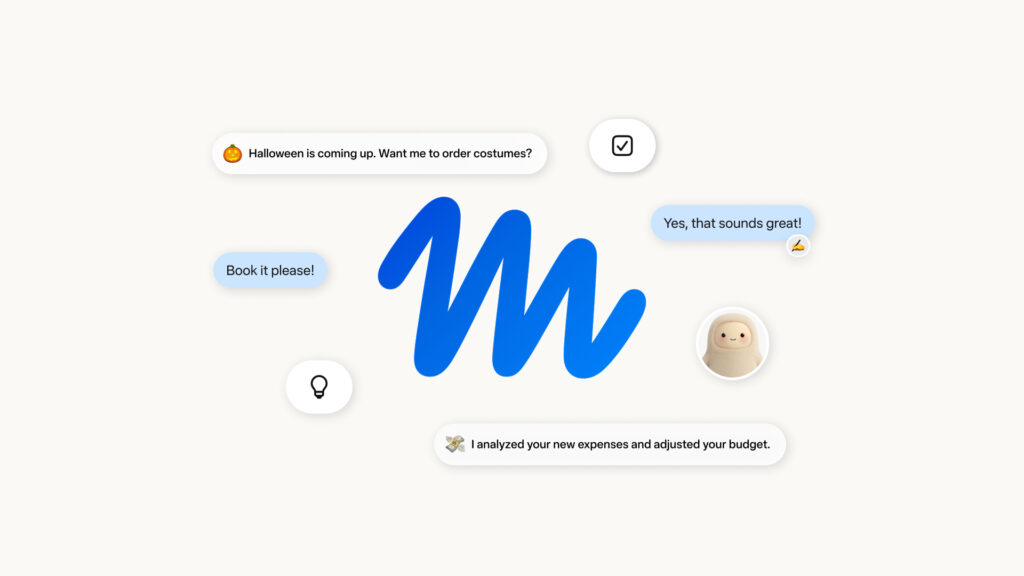 Meta Museの公式イメージ。ハロウィン衣装の注文提案や予算調整の報告など、AIエージェントとのチャット画面を表現したバナー