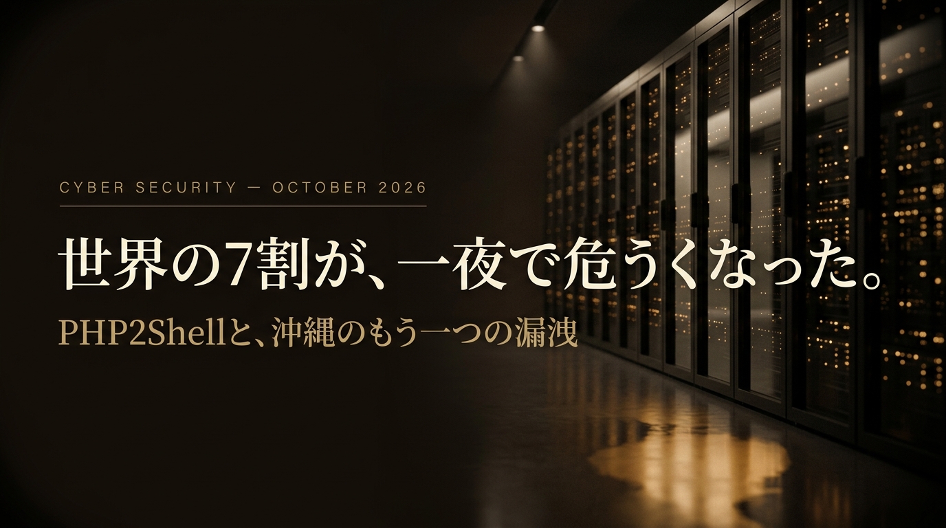 PHP2Shell脆弱性を象徴する薄暗いサーバールームのイメージ
